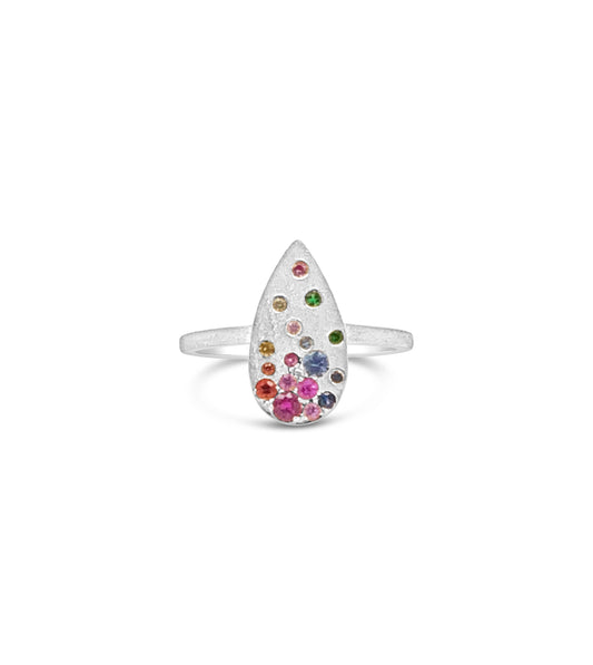 Rainbow Sapphire Celestial Pear Ring