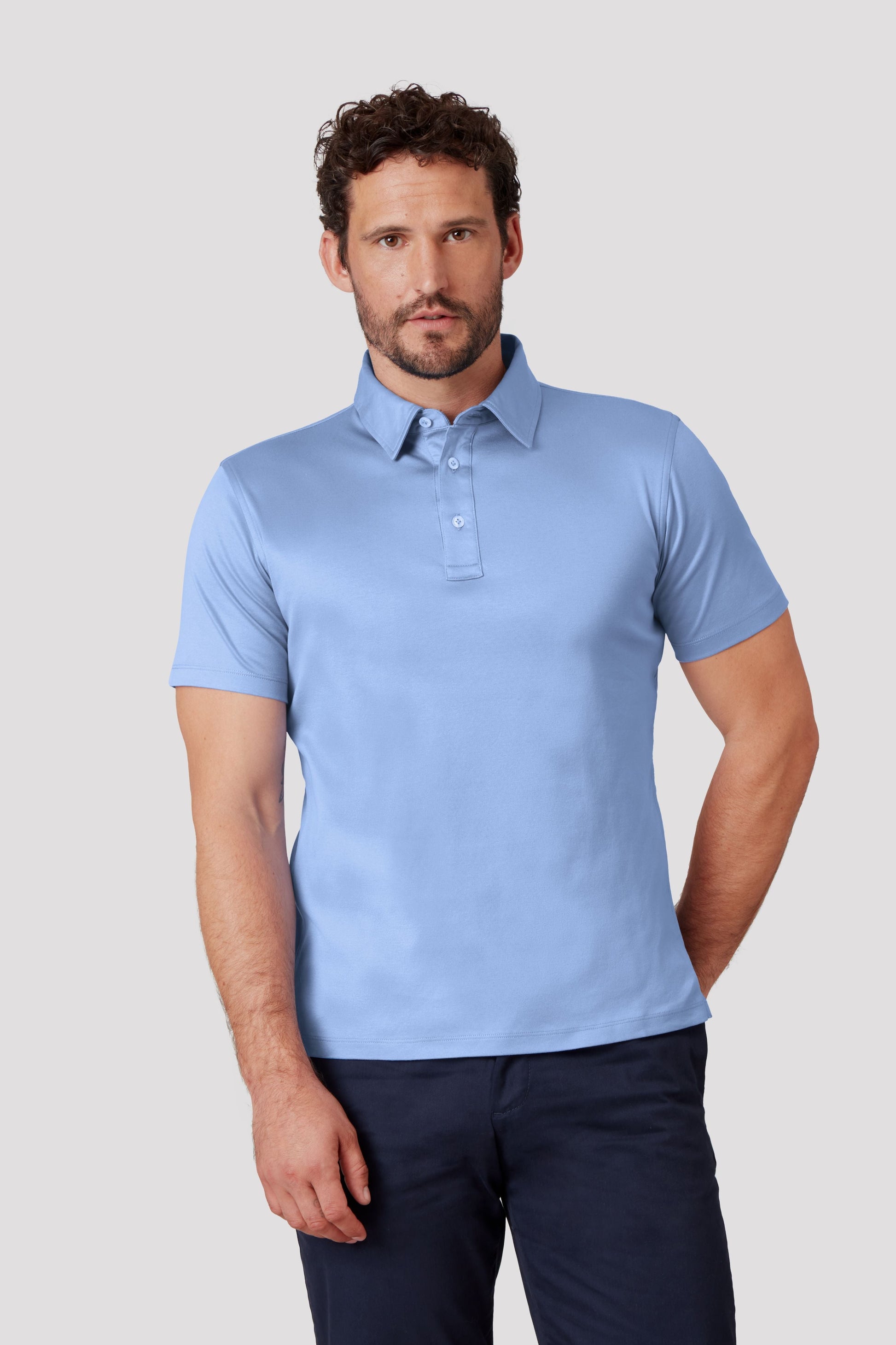 Amalfi Blue Polo Shirt in Egyptian Cotton