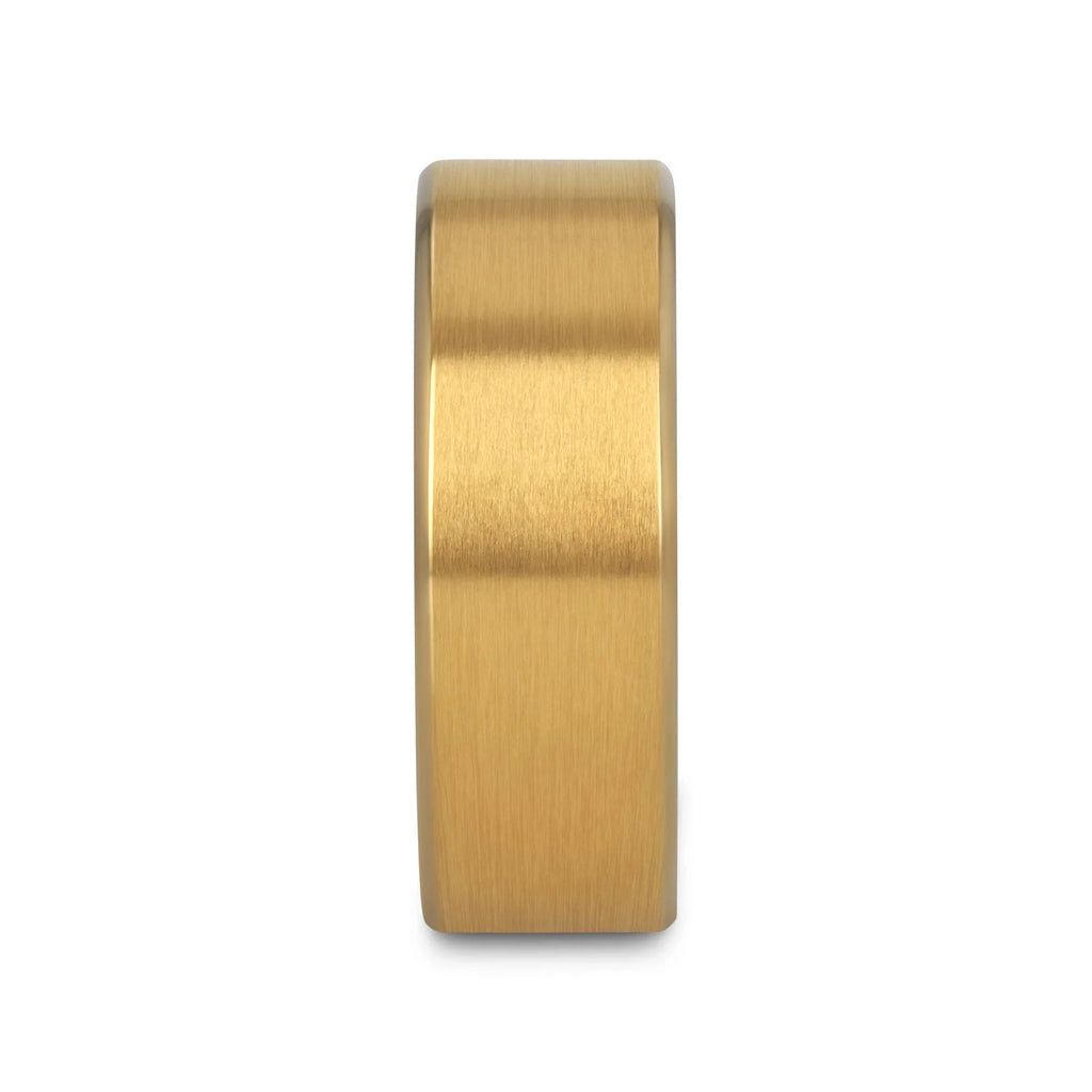 AURELIANO Yellow Gold Plating Titanium Men's Wedding Band With Flat Brushed Finish Center And Rounded Polished Edges - 8mm