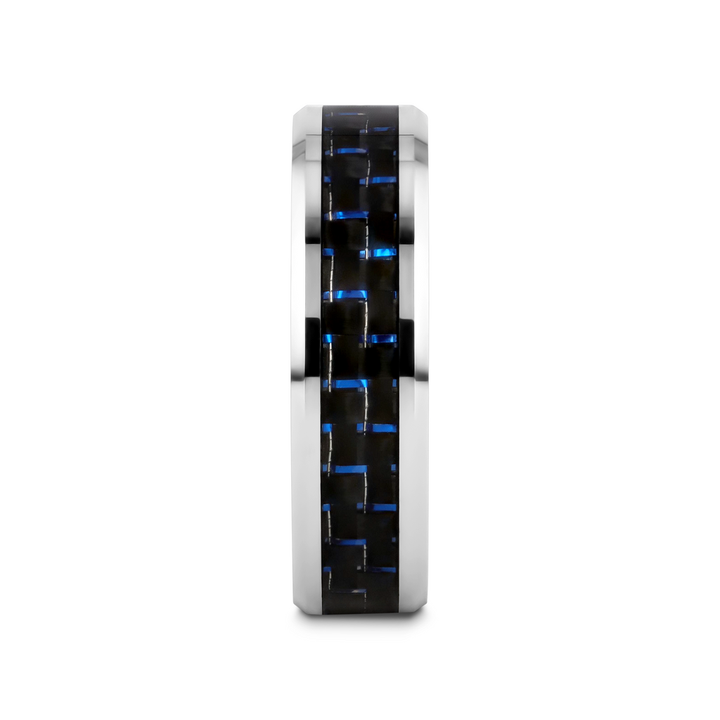 AUXILIUS Tungsten Carbide Ring with Black & Blue Carbon Fiber Inlay - 6mm - 10mm