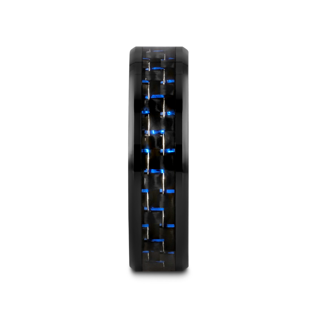 AVITUS Black Beveled Ceramic Ring with Blue & Black Carbon Fiber Inlay - 4mm - 10mm