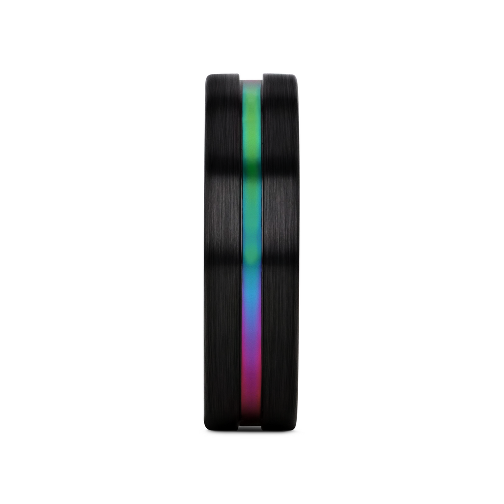 AZURE Flat Black Ceramic Ring Brushed with Rainbow Groove - 4mm - 8mm