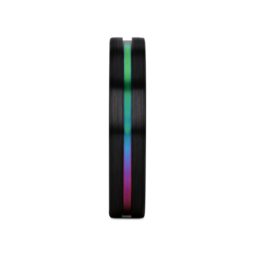 AZURE Flat Black Ceramic Ring Brushed with Rainbow Groove - 4mm - 8mm