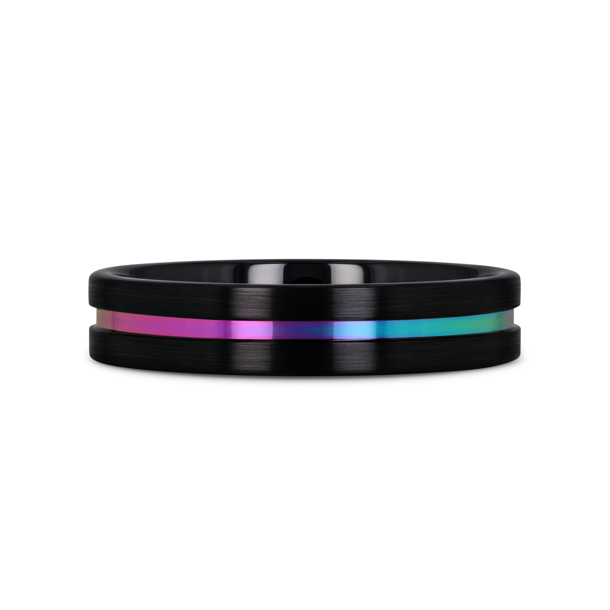 AZURE Flat Black Ceramic Ring Brushed with Rainbow Groove - 4mm - 8mm