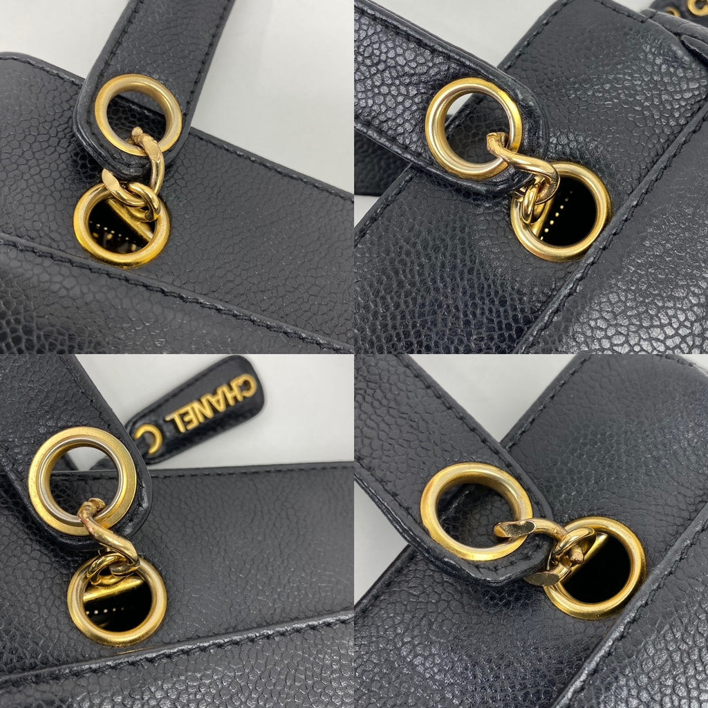 CHANEL Vintage Black Caviar Leather CC Zip Tote Shoulder Bag w/added insert  Pre owned
