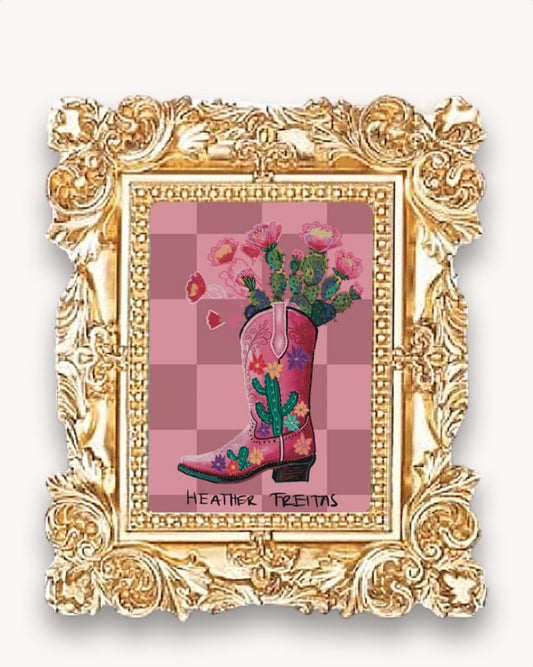 Southwest Cowgirl Boot Framed Magnet ( Small )