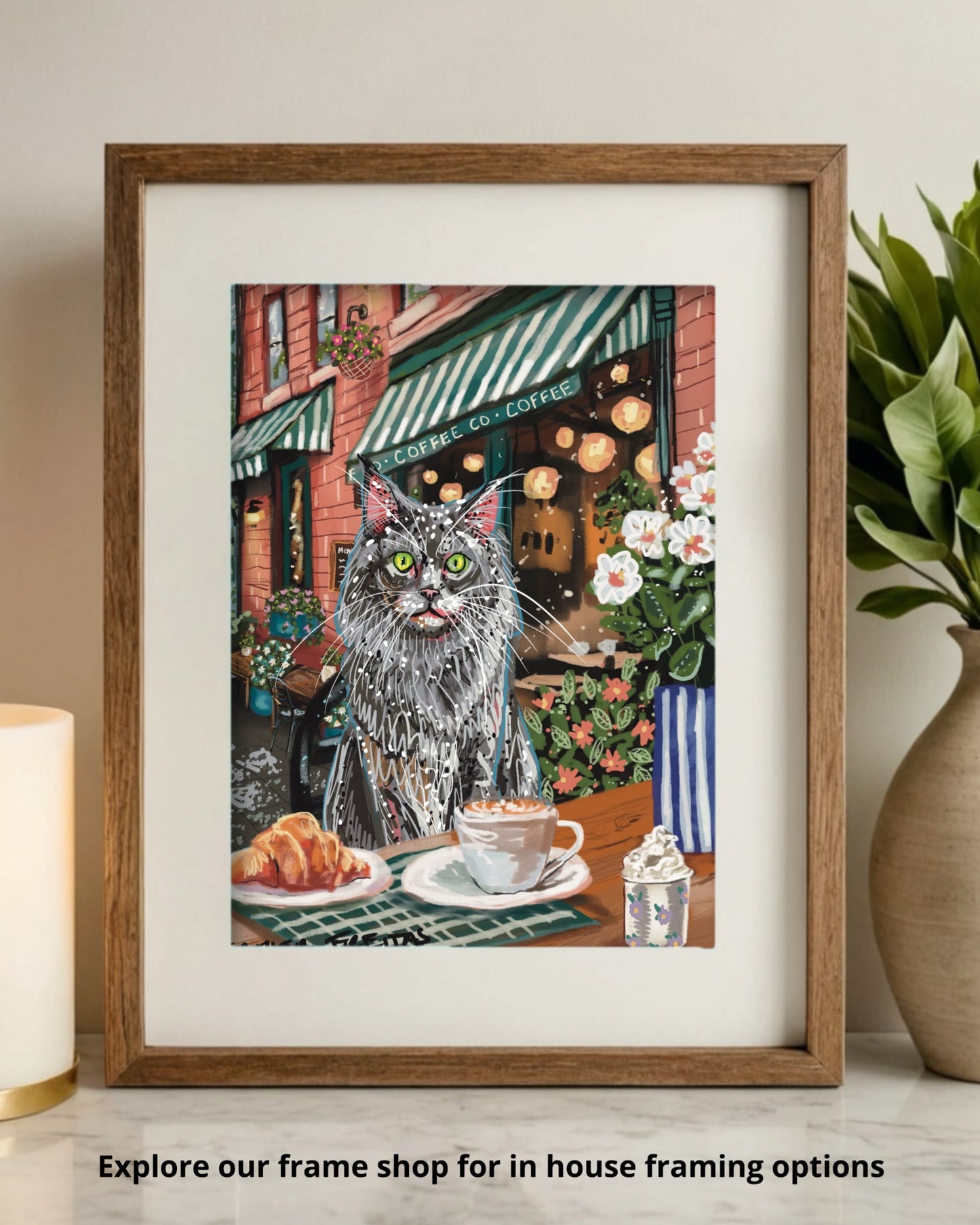 Long Hair Grey Cat - Build Your Pet Portrait Paper Print