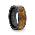 BOURBON Black Zirconium Ring with Whiskey Barrel Wood Inlay and Black Sapphires - 8mm