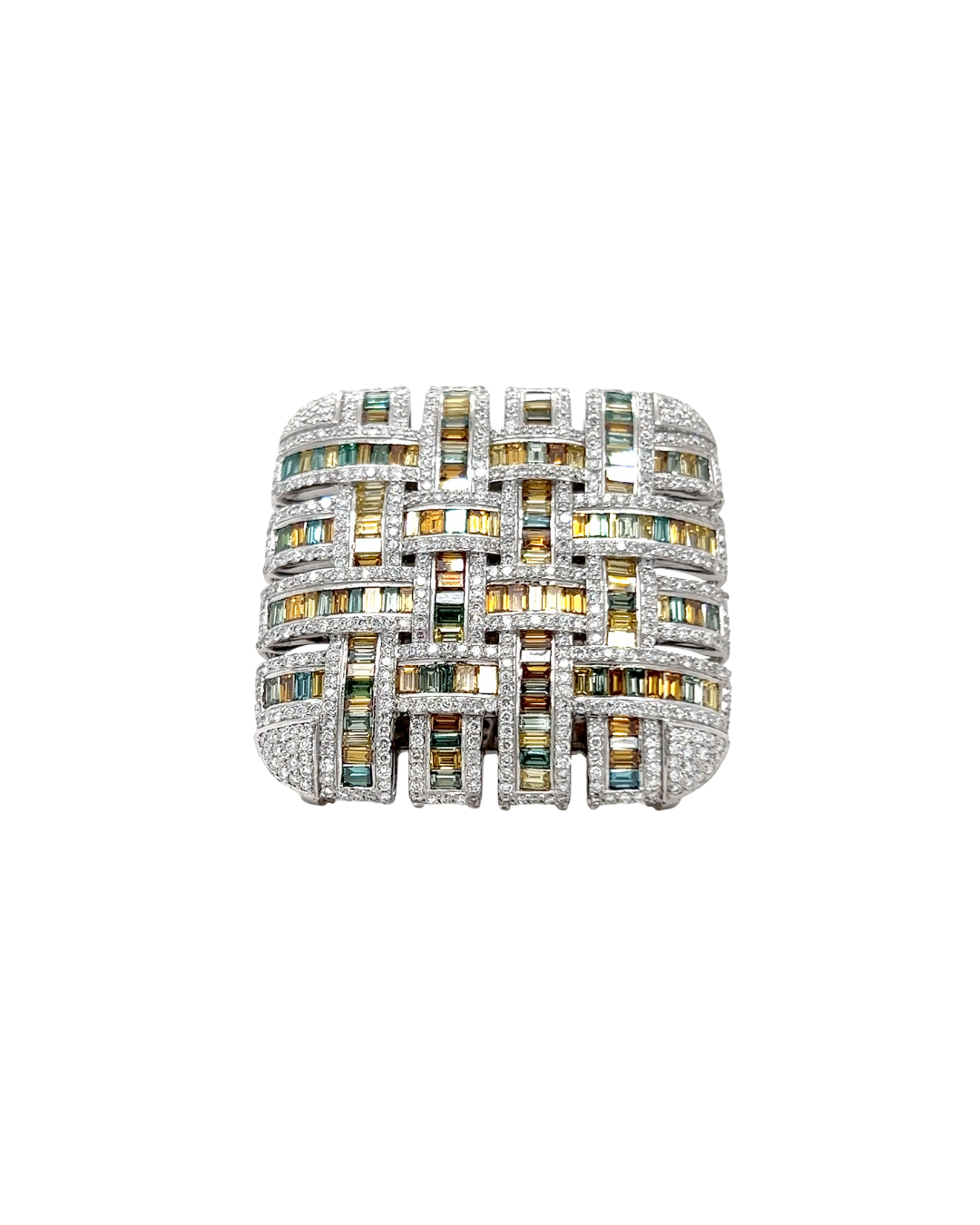 Basket Weave Multi Color Diamond Ring in White Gold
