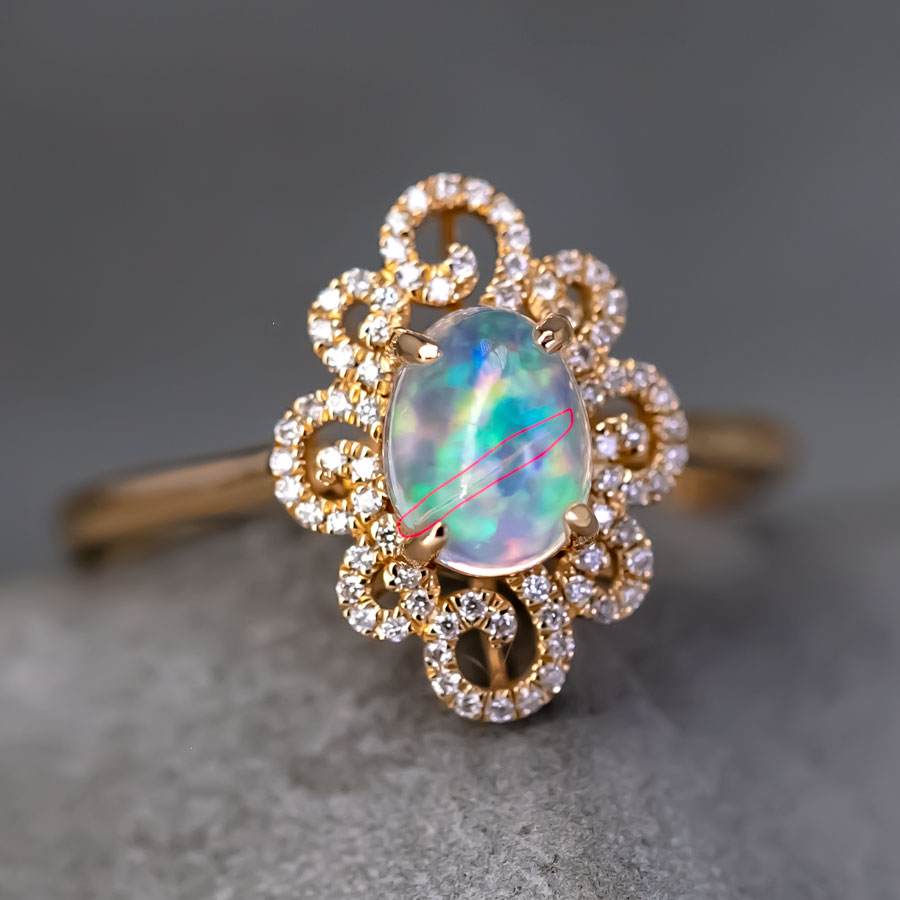 Beauty of Swirls - Fire Opal Diamond Engagement Ring 18K Yellow Gold