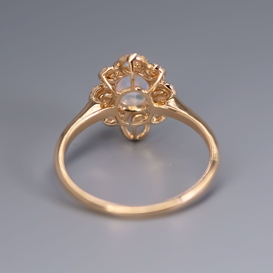 Beauty of Swirls - Fire Opal Diamond Engagement Ring 18K Yellow Gold