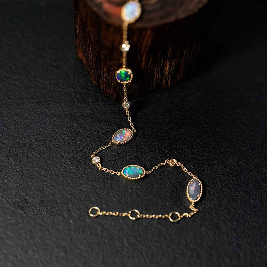 18K Gold Australian Black Opal Diamond Bracelet