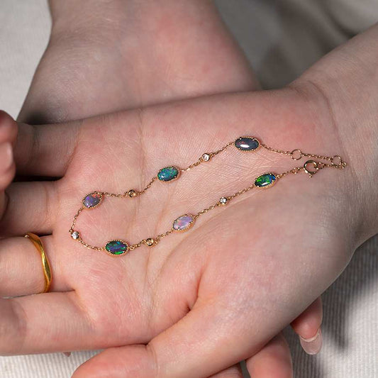 18K Gold Australian Black Opal Diamond Bracelet