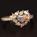 La Fiesta - Lightning Ridge Black Opal & Halo Pear Diamond Engagement Wedding Ring 18K Yellow Gold