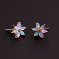 Blossom Stud Earrings Solid Opal 14K Gold Diamond Accents