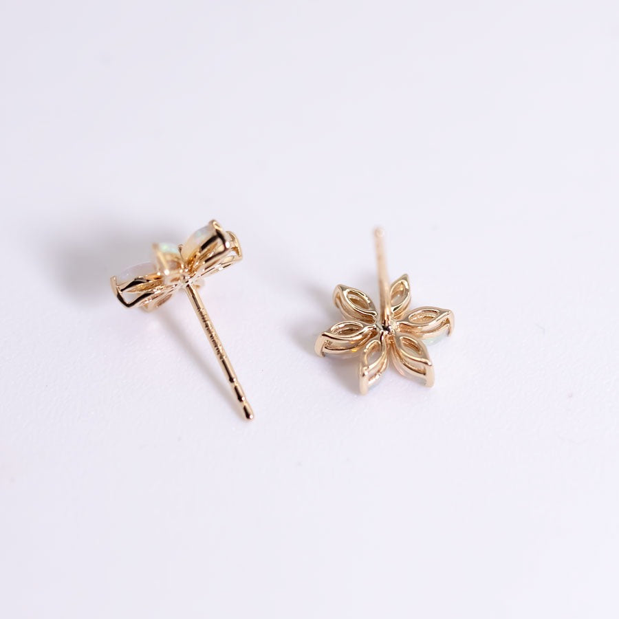 Blossom Stud Earrings Solid Opal 14K Gold Diamond Accents
