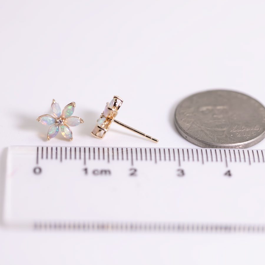 Blossom Stud Earrings Solid Opal 14K Gold Diamond Accents