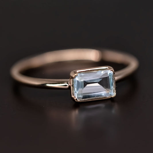 Natural Blue Topaz Wedding Band 14K Yellow Gold Ring