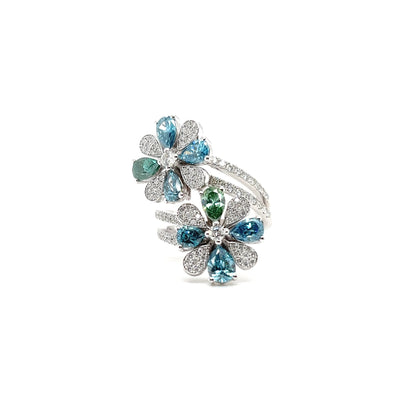 Blue & White Diamond Floral Ring