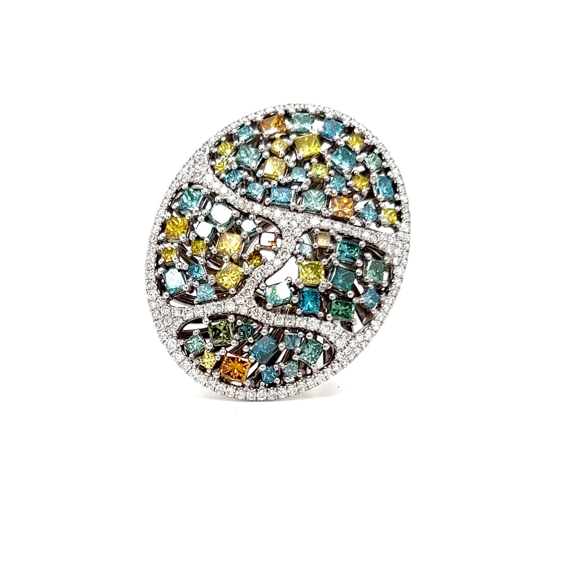 Blue & Yellow Diamond Cocktail Ring