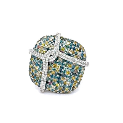 Blue & Yellow Diamond Square Cocktail Ring