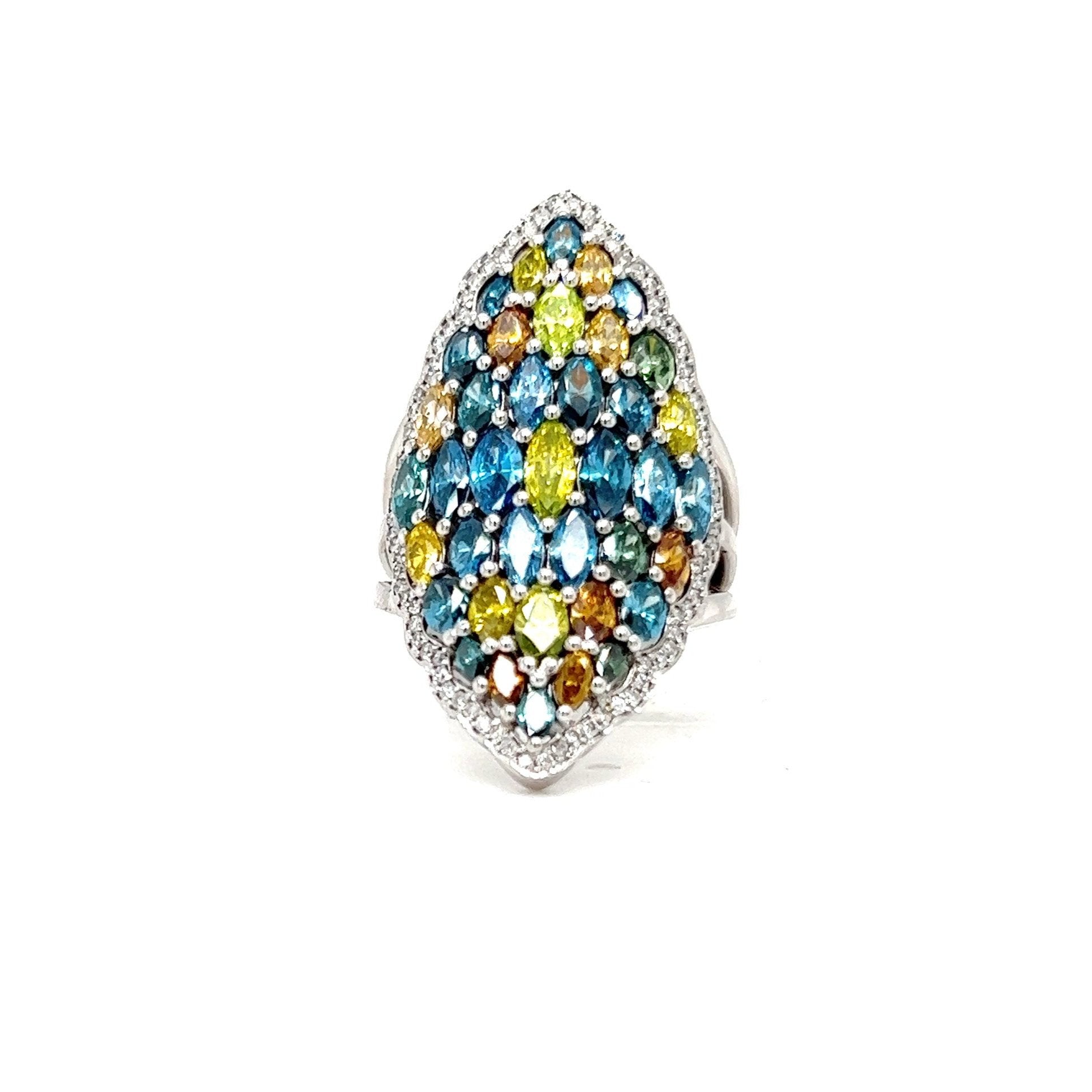 Blue and Yellow Diamond Shield Ring