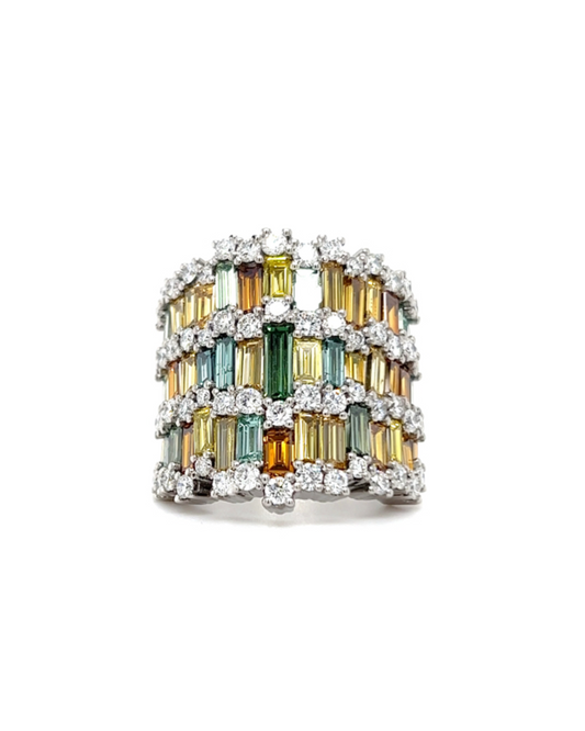 Blue and Yellow Diamond Short Stack Ring