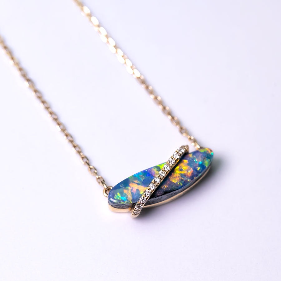 One-of-a-Kind Australian Boulder Opal & Diamond Necklace 18K Yellow Gold