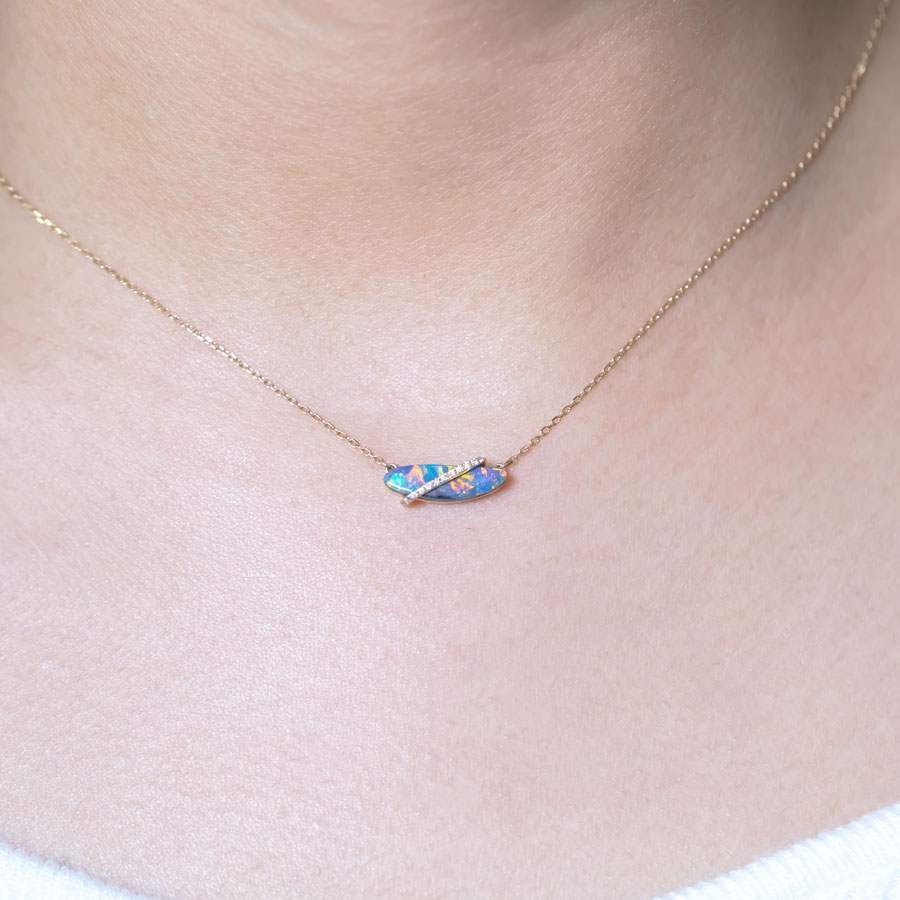 One-of-a-Kind Australian Boulder Opal & Diamond Necklace 18K Yellow Gold