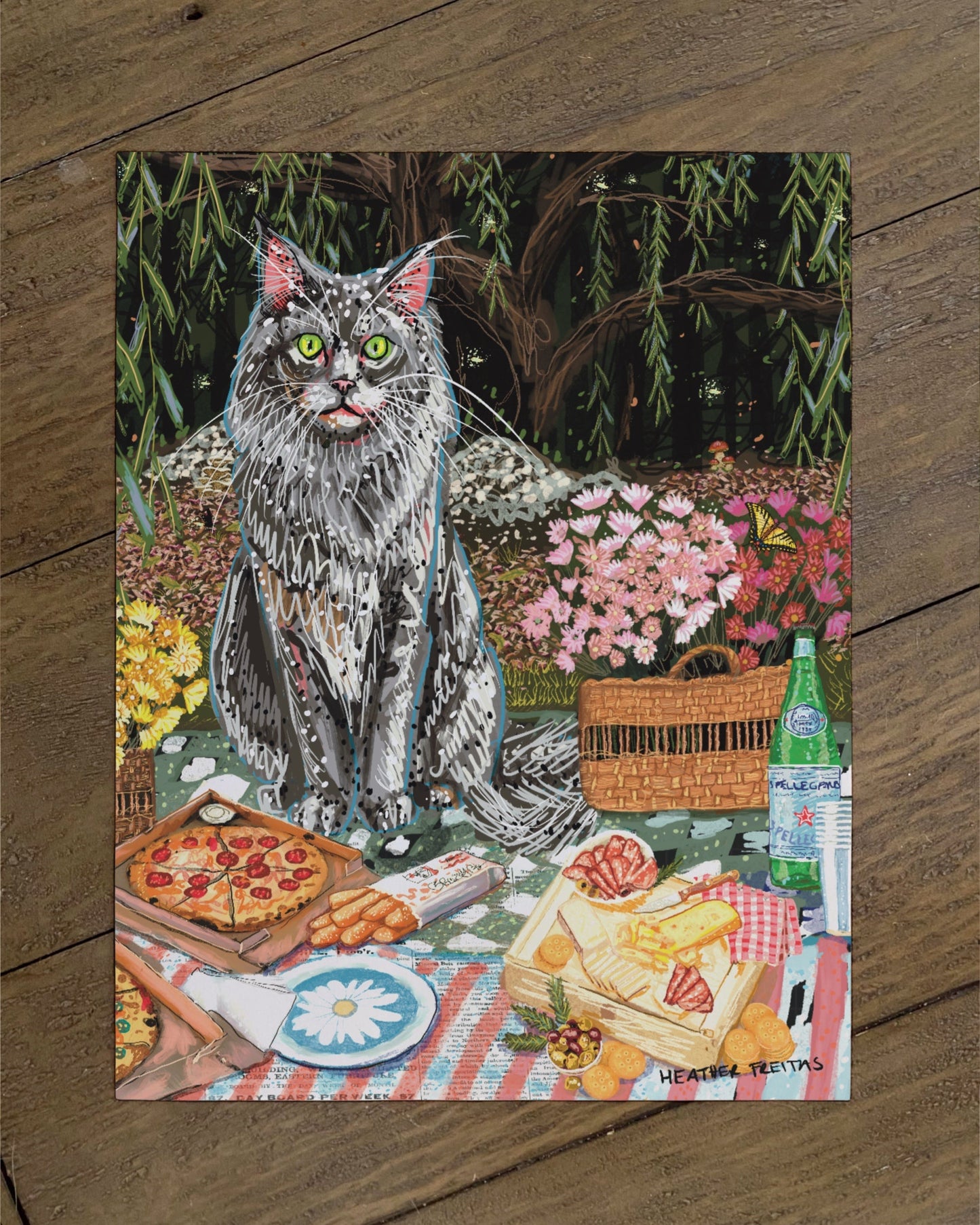Long Hair Grey Cat - Build Your Pet Portrait Paper Print