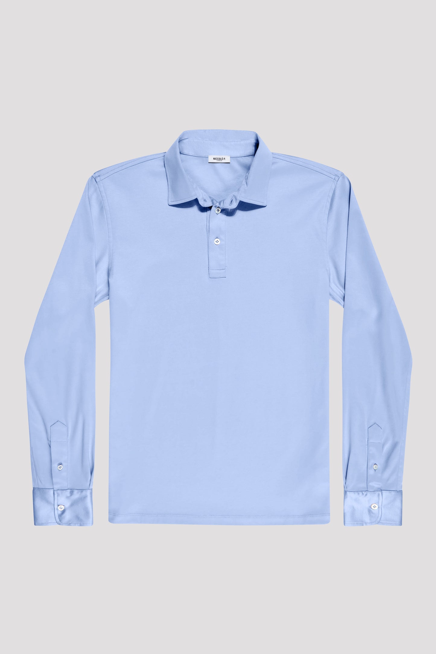 Cadiz Blue Long Sleeve Polo Shirt in Egyptian Cotton