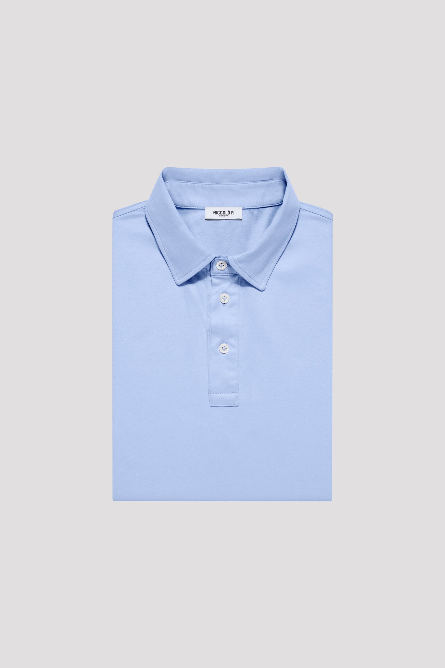 Cadiz Blue Long Sleeve Polo Shirt in Egyptian Cotton