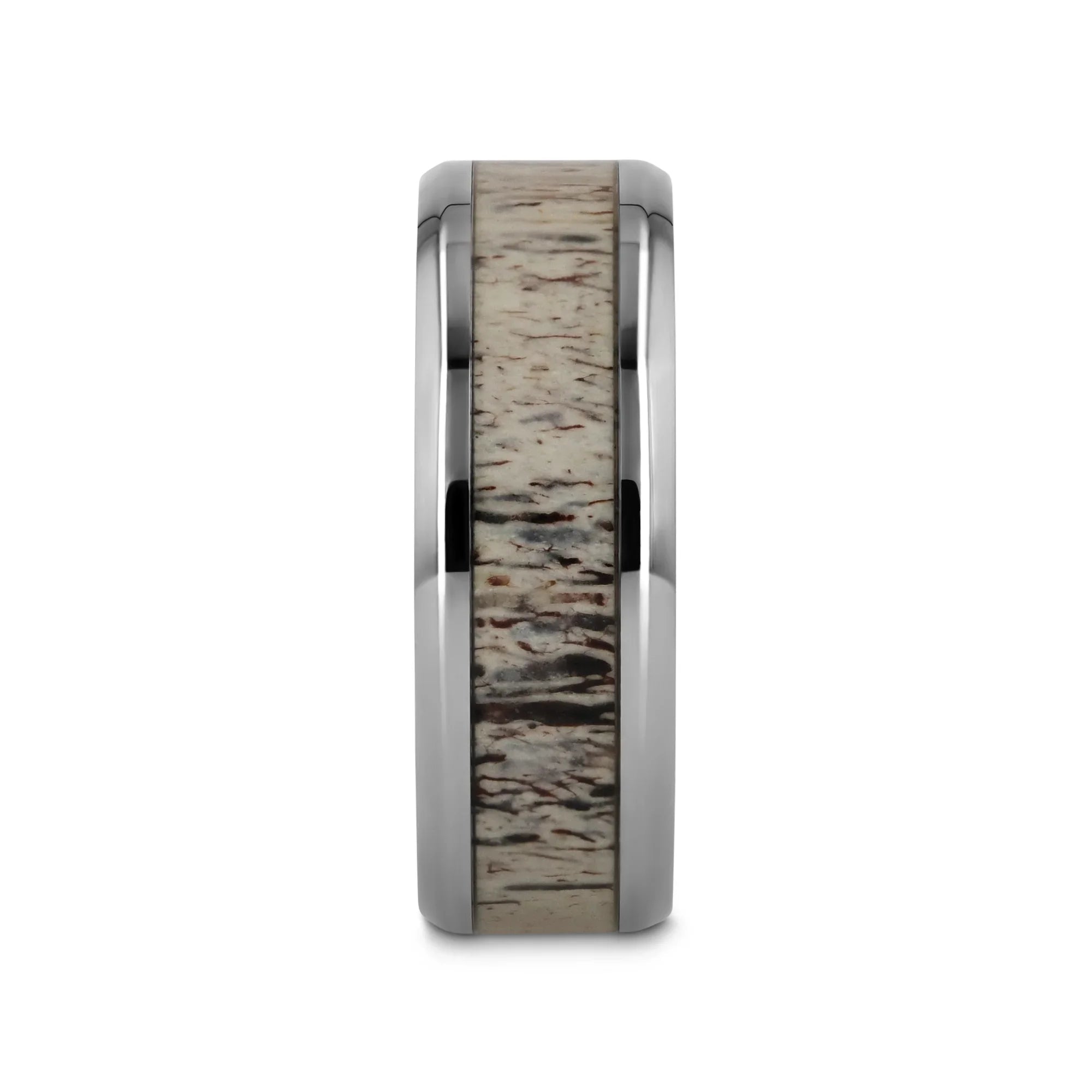 CARIBOU Polished Beveled Titanium Men's Wedding Band with Ombre Deer Antler Inlay - 8mm