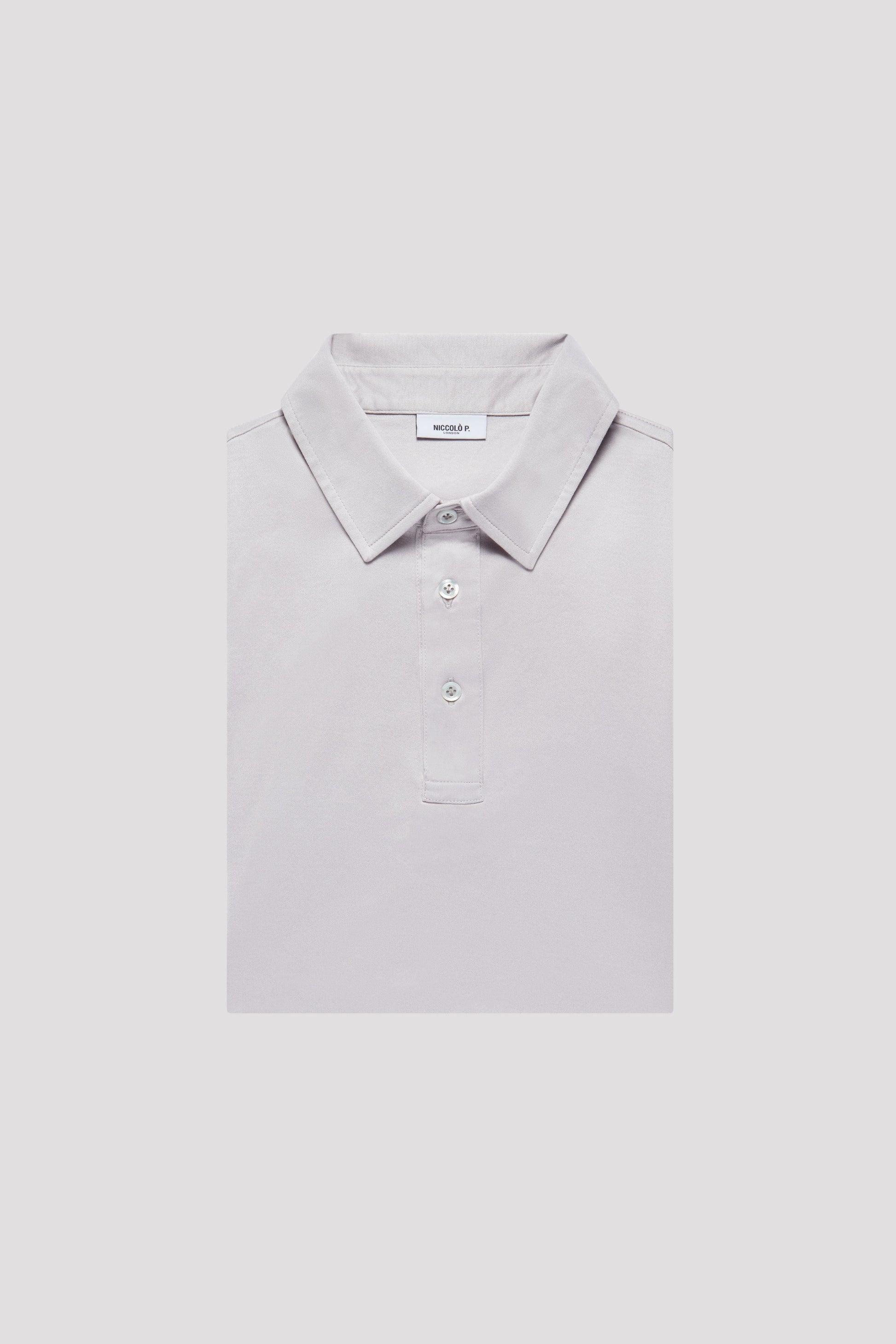 Carrara Grey Long Sleeve Polo Shirt in Egyptian Cotton