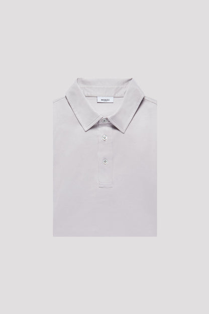 Carrara Grey Long Sleeve Polo Shirt in Egyptian Cotton