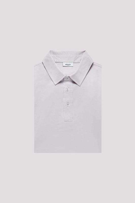 Carrara Grey Long Sleeve Polo Shirt in Egyptian Cotton