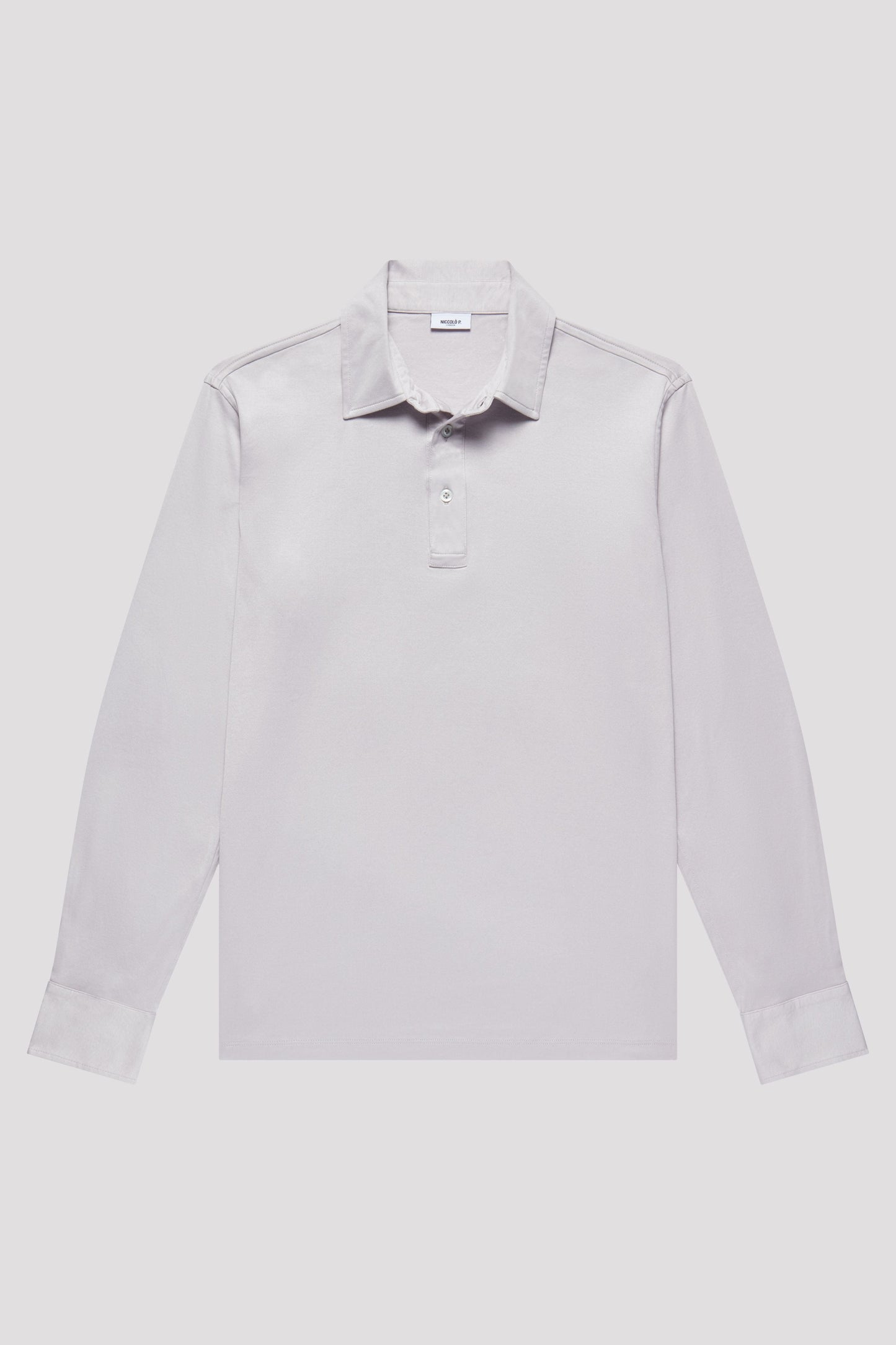 Carrara Grey Long Sleeve Polo Shirt in Egyptian Cotton