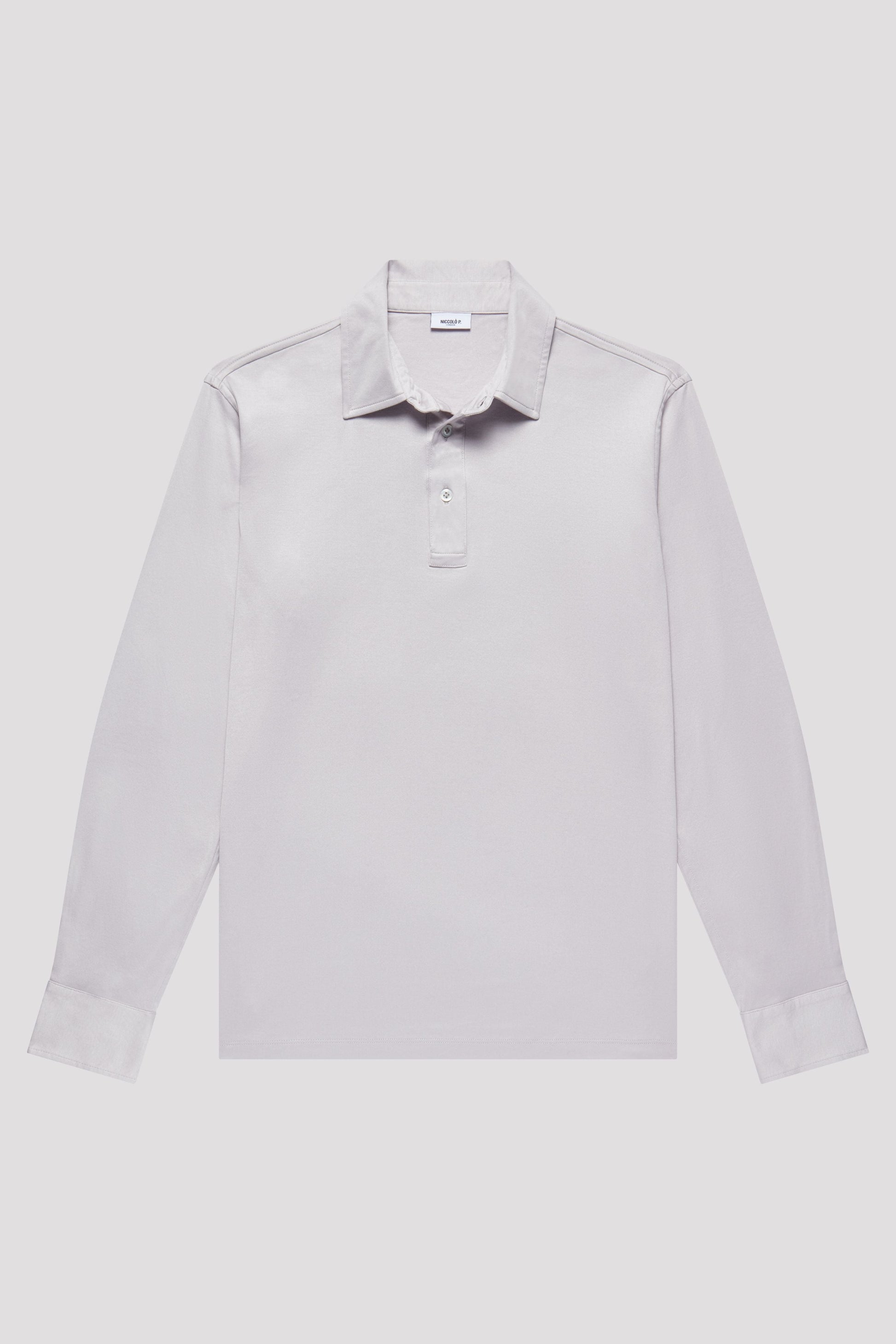 Carrara Grey Long Sleeve Polo Shirt in Egyptian Cotton