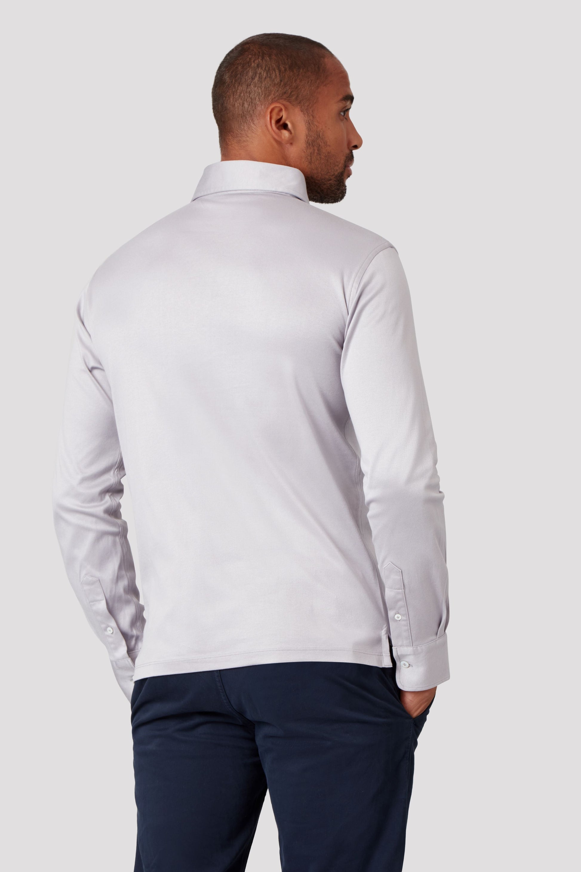 Carrara Grey Long Sleeve Polo Shirt in Egyptian Cotton