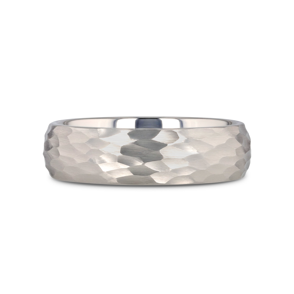 CHANDLER Domed Hammered Finish White Tungsten Ring - 6mm or 8mm