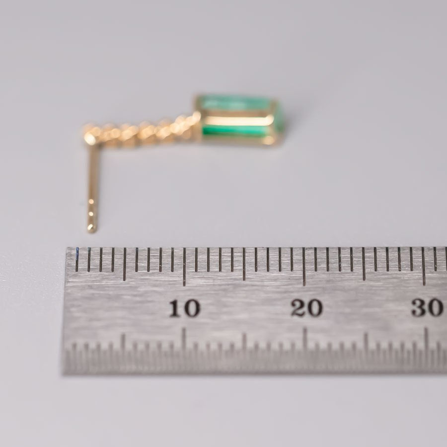 Beautiful Colombian Raw Emerald Diamond Drop Earrings in 18K Yellow Gold