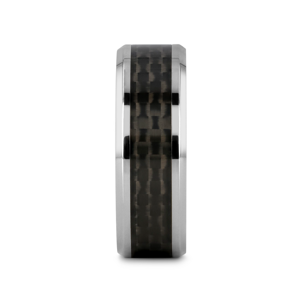 COLOSSEUM Black Carbon Fiber Inlay Titanium Wedding Band - 8mm