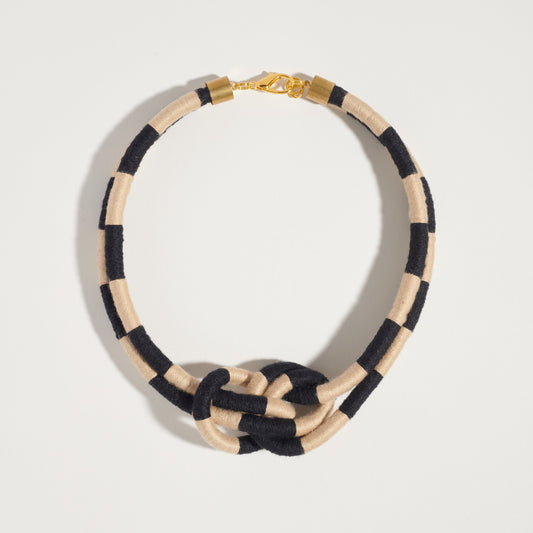 Double Dragon Checker Necklace in Sand/Noir