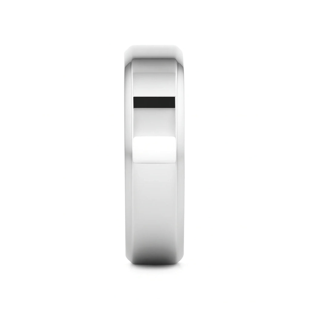 CORONAL Men’s Polished Finish Beveled Edges Titanium Wedding Ring with Raised Center - 6mm & 8mm