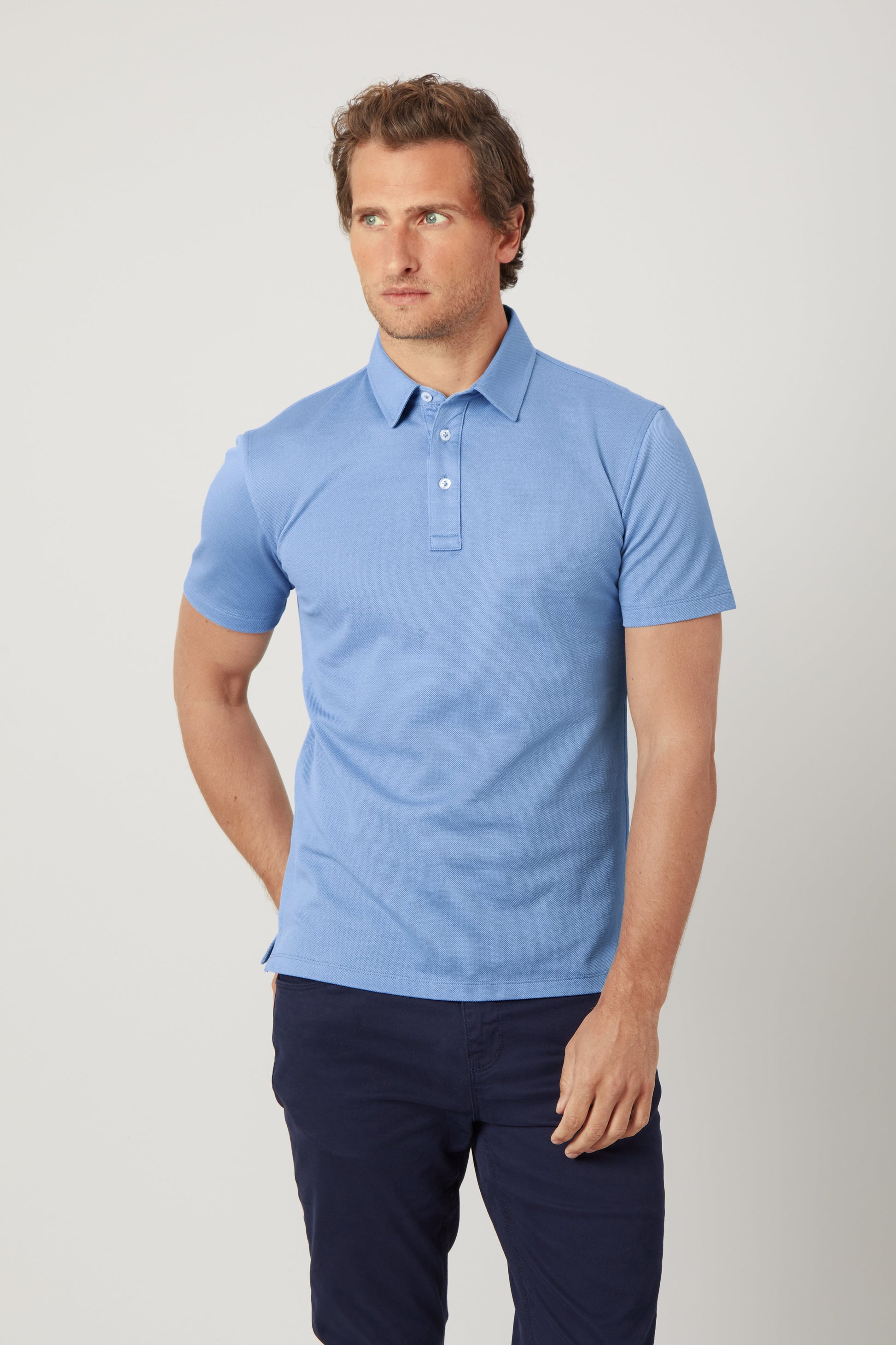 Medium Blue Egyptian Cotton Polo Shirt