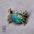 Crab Australian Opal & Diamond Eyes Pendant Necklace 14K Yellow Gold