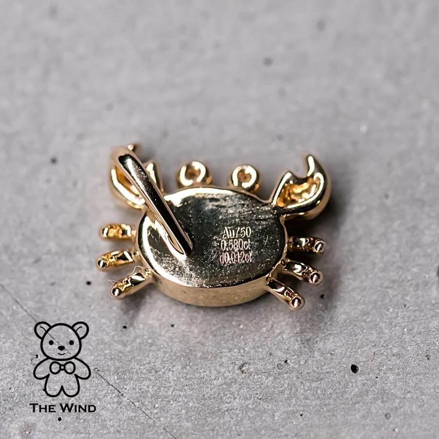 Crab Australian Opal & Diamond Eyes Pendant Necklace 14K Yellow Gold