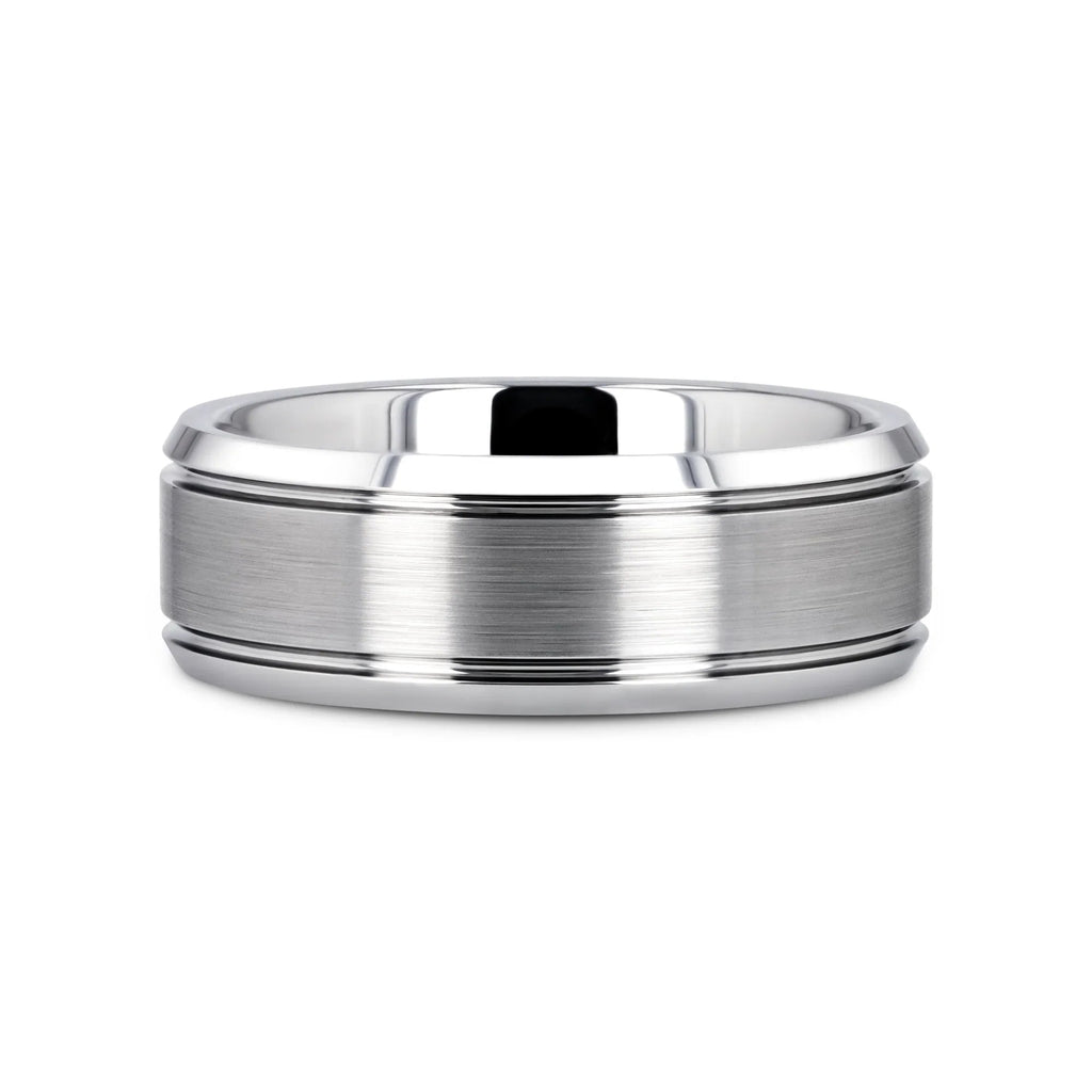 CRONUS Brushed Center with Polished Bevels Tungsten Wedding Band - 6mm & 8mm