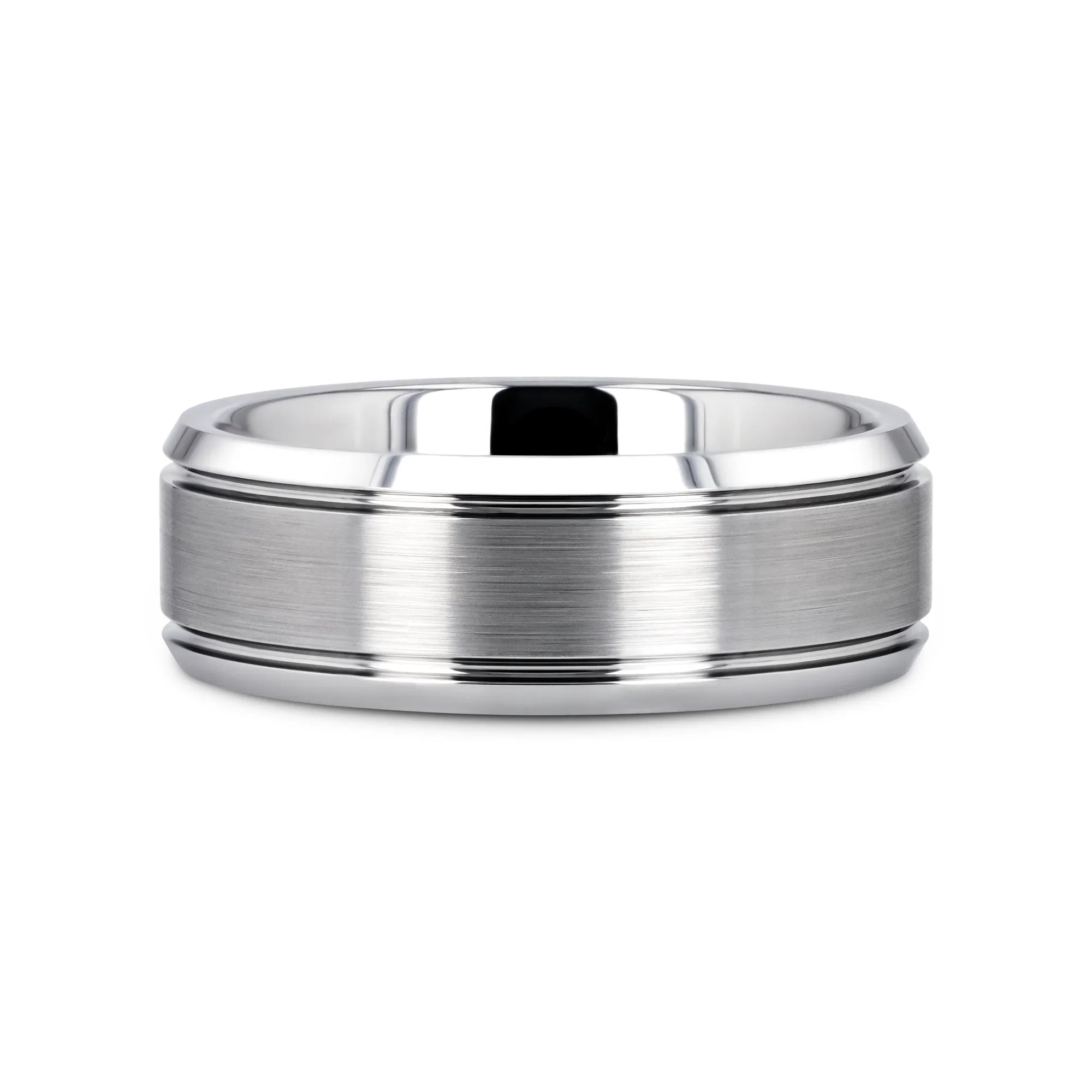 CRONUS Brushed Center with Polished Bevels Tungsten Wedding Band - 6mm & 8mm
