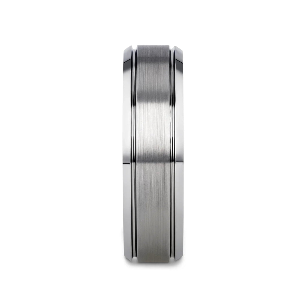 CRONUS Brushed Center with Polished Bevels Tungsten Wedding Band - 6mm & 8mm